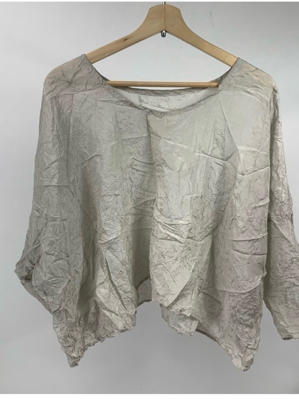 Carol Lee Shanks Lagenlook Gray Wrinkle Loose Relaxed Crushed Silk Blouse